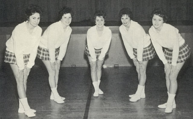 Senior Cheerleaders; Diane Brazier, Lynn Shaw, Judy Caeser, Doris Tidsbury, Ann Armstrong