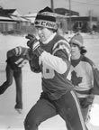 Dave Greenaway with football, Dave Neale background, Winter Activity Day. (48kb)